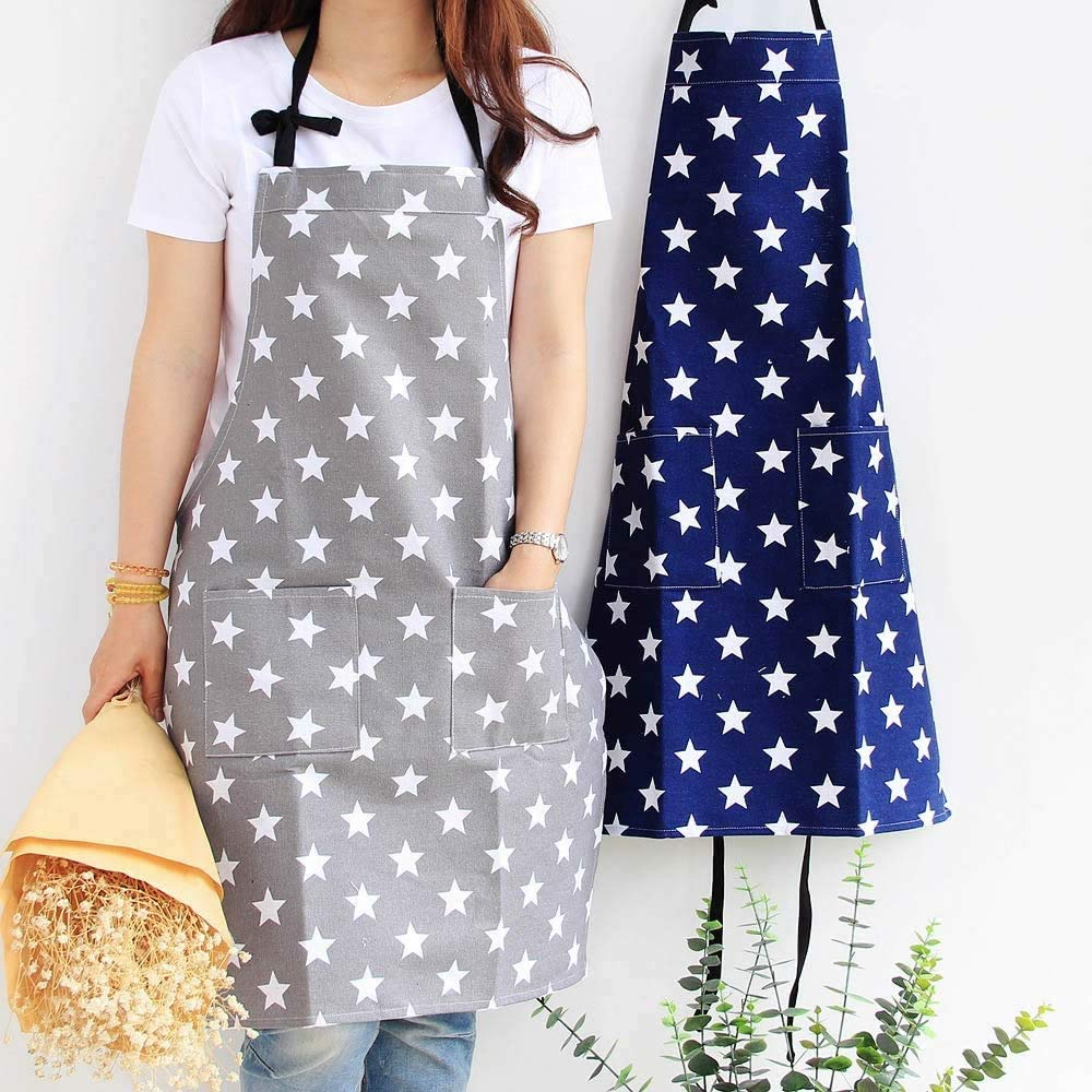 Dusenly 2 Pack Women's Apron,Star Chefs kitchen Apron With Two Pockets Fashion Star Pattern Cotton & Canvas Aprons for Women Chef kitchen,Cooking,Grill and Baking