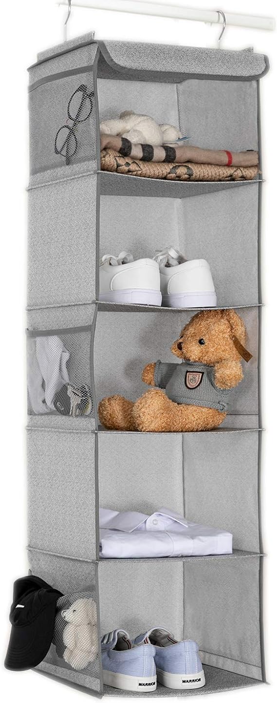 BrilliantJo Hanging Wardrobe Closet Storage with 5 Shelves Organiser, Storage Shelves Unit with