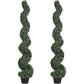 LAIMENNI 5ft Artificial Spiral Topiary Trees Outdoor Set of 2 – Faux Boxwood Bushes Shrubs, Fake Potted Plants for Front Porch Planter Indoor Outside Decor, UV Resistant 5 Foot