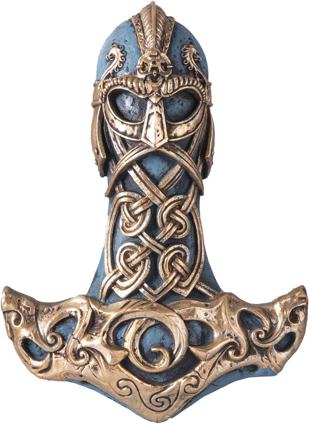 Thor's Hammer Wall Plaque, Hand Painted Mjolnir Artwork Cast Resin Indoor Hanging Wall Decor, 8 Inches