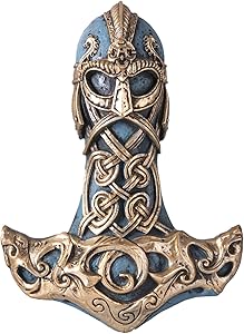 Thor's Hammer Wall Plaque, Hand Painted Mjolnir Artwork Cast Resin Indoor Hanging Wall Decor, 8 Inches