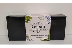 Lunessence Aromatherapy Essential Oils Set, 100% Pure and Natural, 6 Bottles - Mint, Roses, Jasmine, Lavender, Lemon, Tea Tre