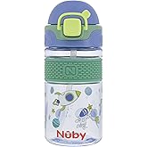 Nuby Thirsty Kids Flip-It Bolt Toddler Cup with Push-Button Locking Flip-Top and Silicone Spout - 12 oz - Easy-Grip and Spill-Resistant - 18+ Months - Space