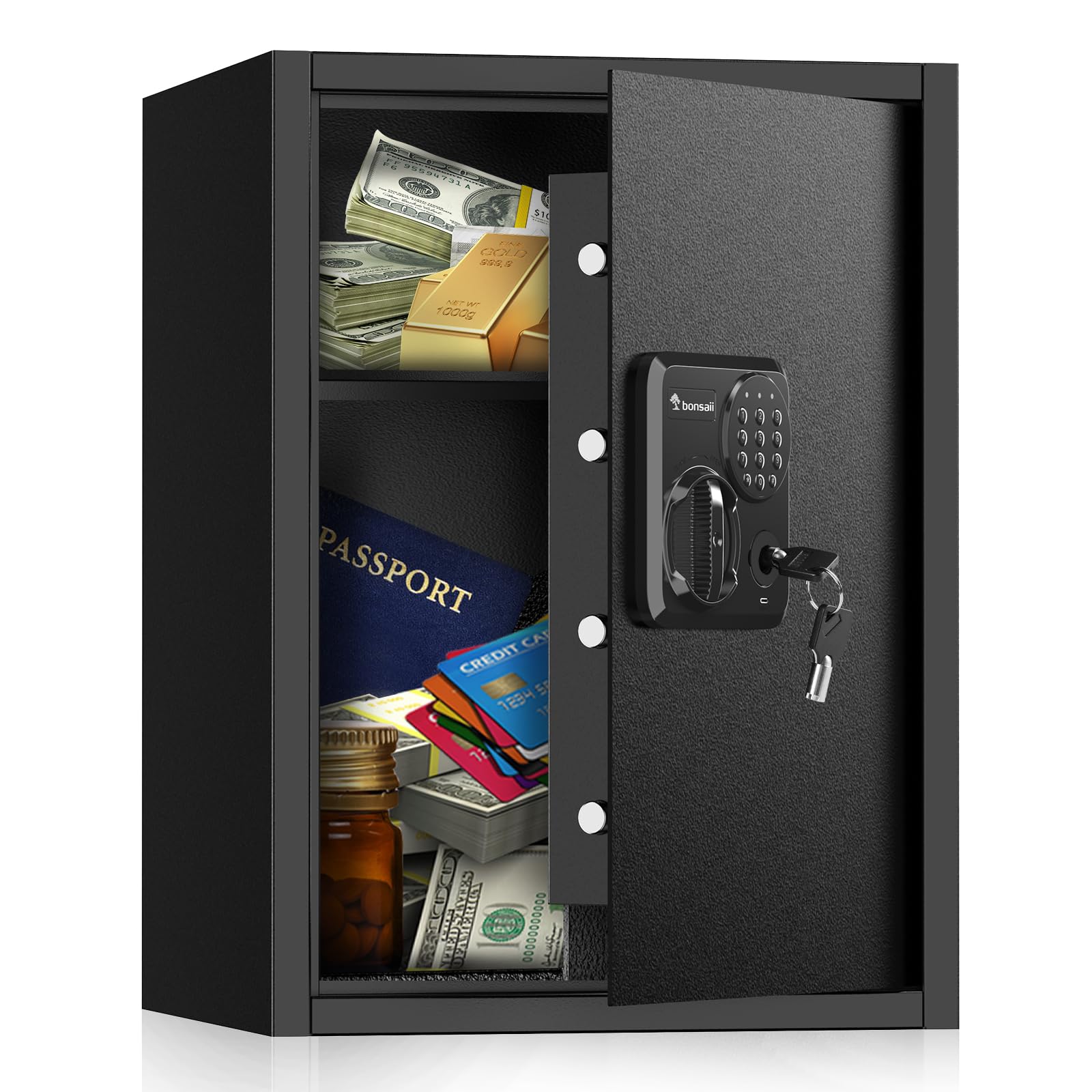 Bonsaii Large Safe Box 1.8 Cubic Feet with Digital Lock, Steel Security Safe Box with Removable Shelf for Home, Office, Cash, Valuables, Jewelry, 14.2" x 12.99" x 19.7" Image