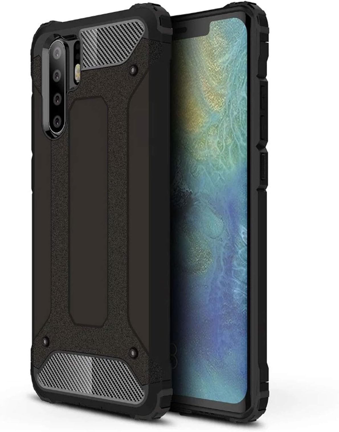 TecKraft Hard Armor Case Back Cover for Huawei P30 Pro (Rugged Black)