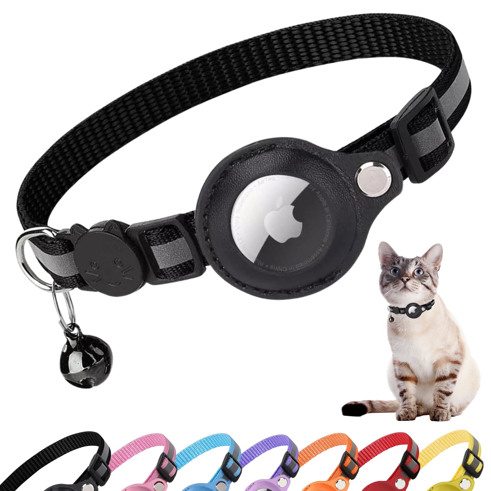 Cat Collar, Cat Accessories Compatible with Apple airtag, Cat Collars quick release for Kitten and Small Dogs, GPS airtag Not Included ! (black)