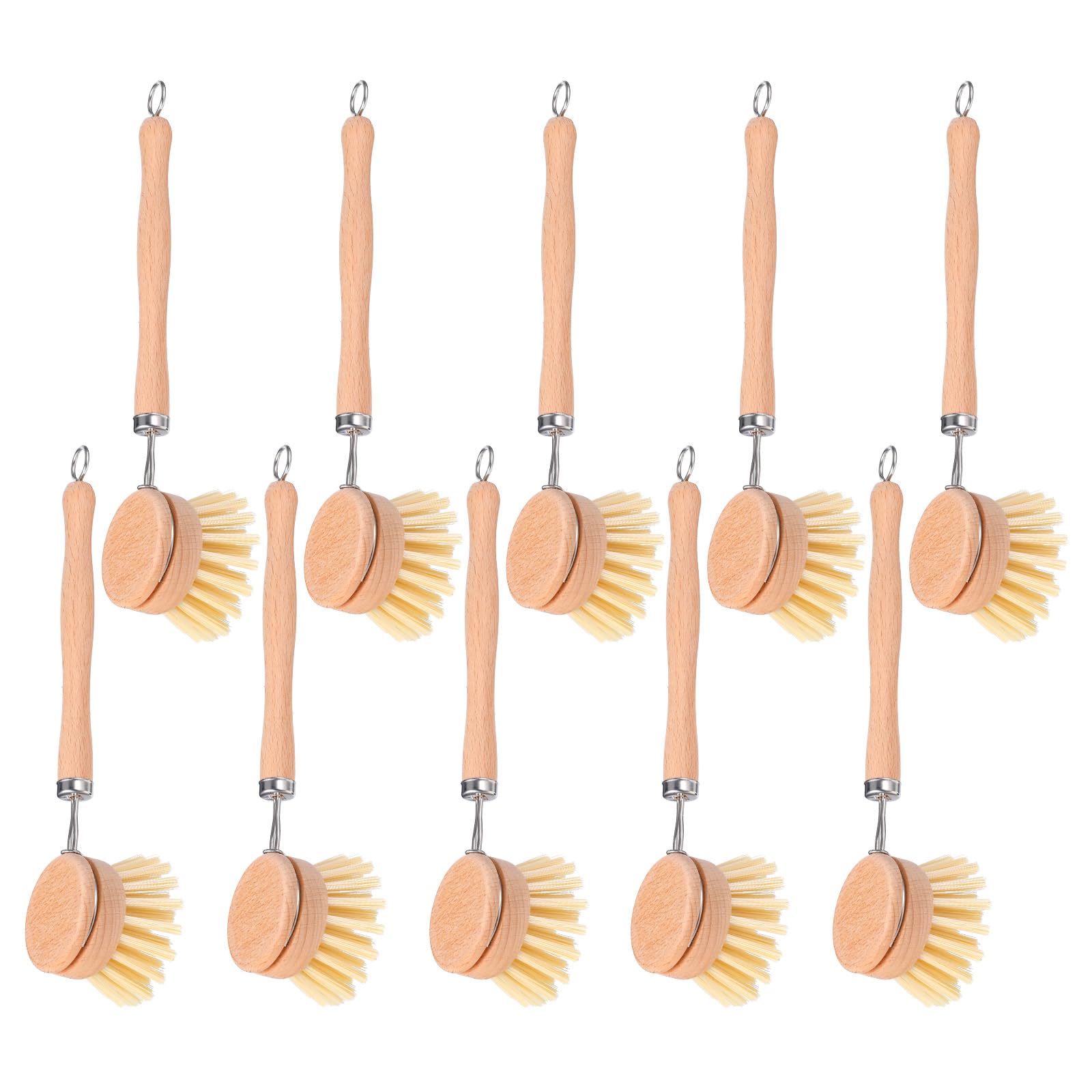 Photo 1 of 10 Pack Fiber Bristle 2-Inch All-Purpose Kitchen Dish Scrub Brush with Beechwood Handle - Dish Brush with Hooked Handle for Pots, Pans, and Kitchen Utensils - Made in Germany
