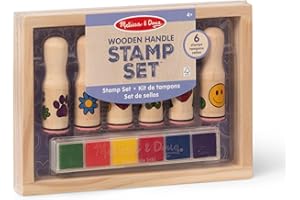 Melissa & Doug Happy Handles Wooden Stamp Set: 6 Stamps and 6-Color Stamp Pad