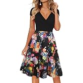 oxiuly Women's Cap Sleeve Summer Casual Dresses V-Neck Floral Vacation Party Dress OX233