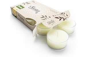 Pure Jasmine Tealight Candles - Highly Scented with Essential & Natural Oils - 6 Yellow Hand Poured Tea Lights - Clear Contai