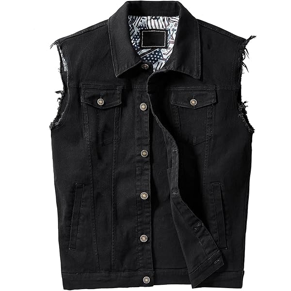 LONGBIDA Men's Denim Vest Sleeveless Ripped Slim fit