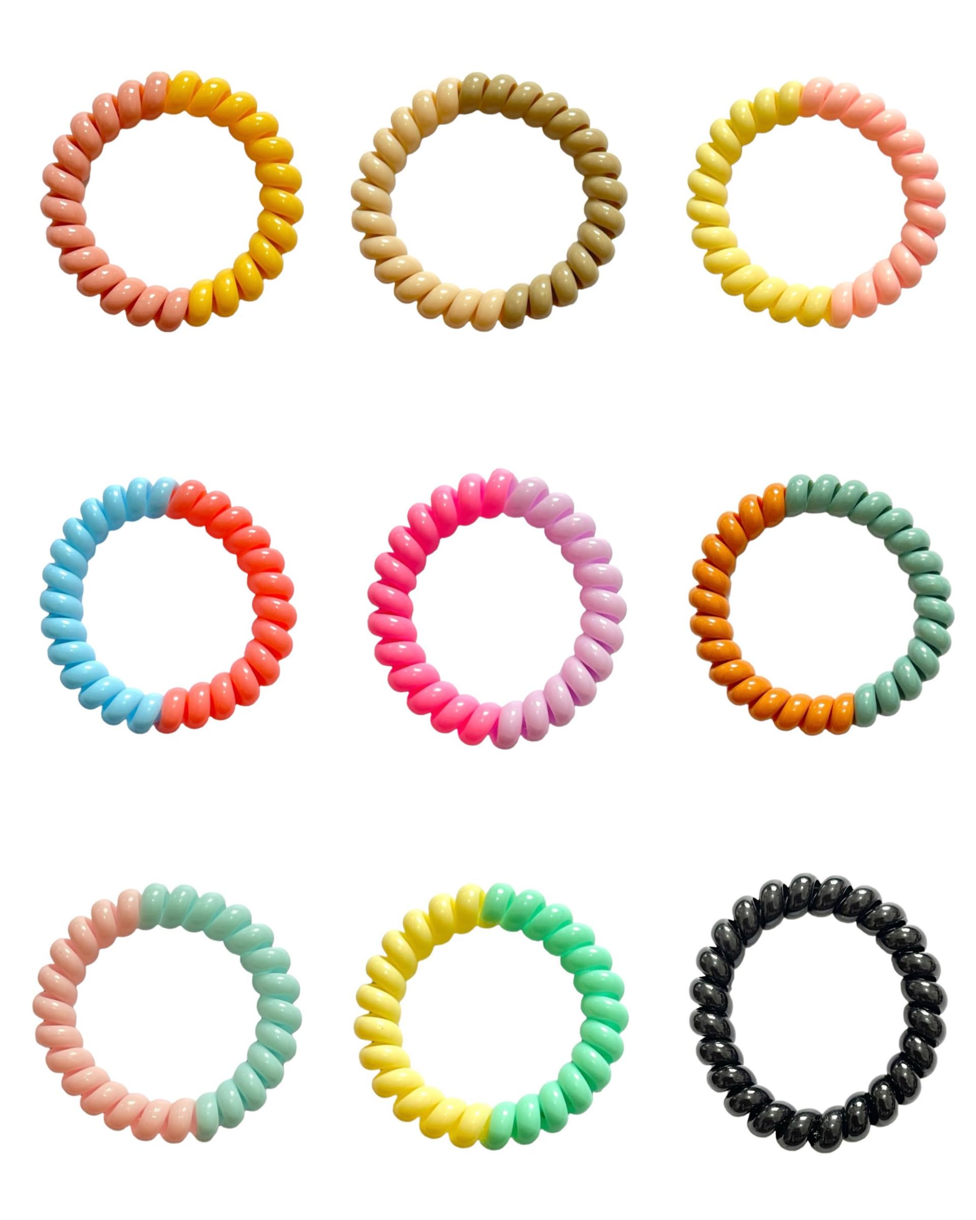9pcs Set Colourful Spiral Hair Ties Elastic Hair Bands Spiral Ponytail Holders Hair Styling Telephonic Cord Bobbles Hairbands for Women Girls Accessories (Multicoloured)
