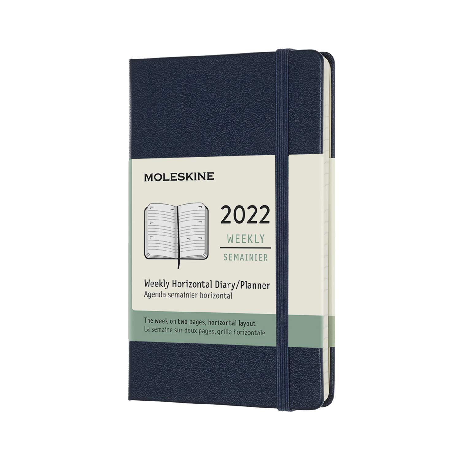 Moleskine Weekly Planner 2022, 12-Month Weekly Diary with Horizontal Layout, Weekly Horizontal Planner, Hard Cover, Pocket Size 9 x 14 cm, Colour Sapphire Blue, 144 Pages