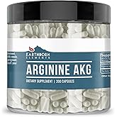 Earthborn Elements Arginine AAKG 200 Capsules, Pure & Undiluted, No Additives