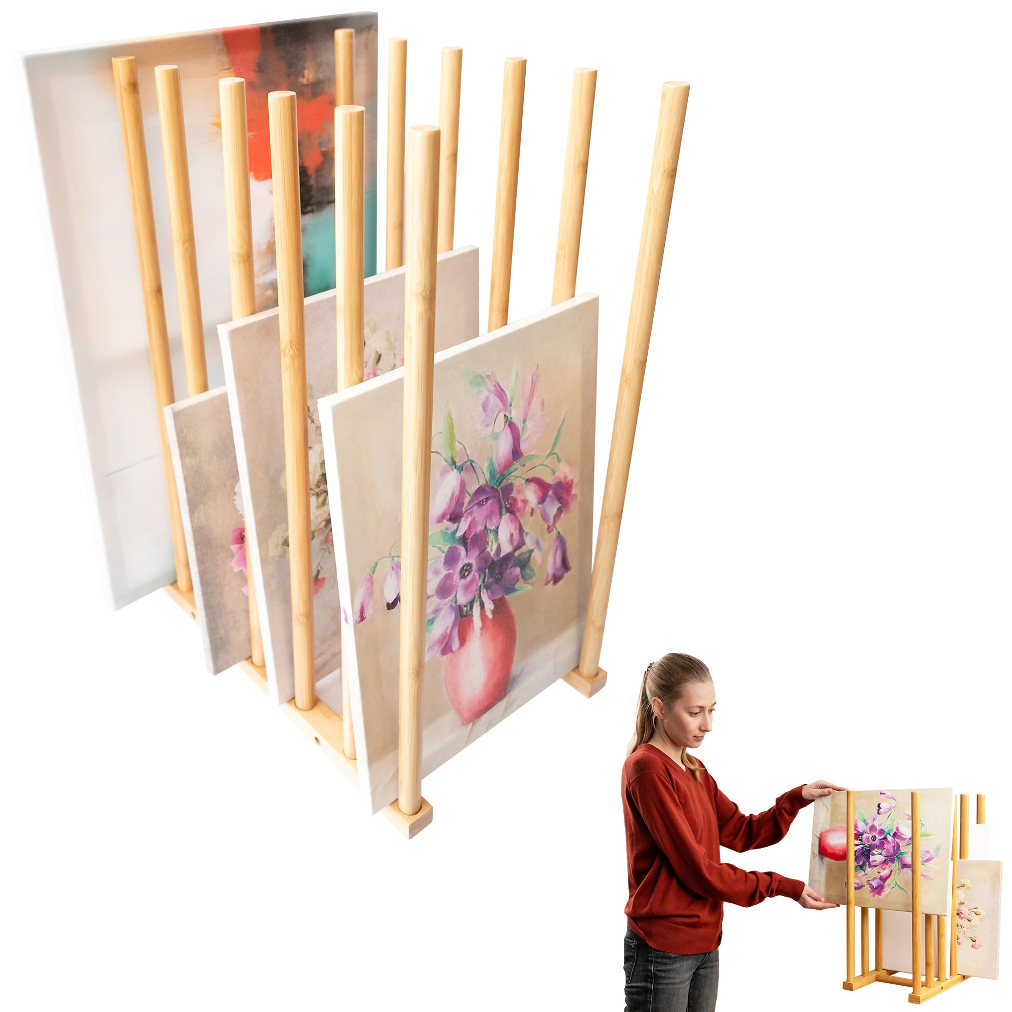 ODOXIA Art Storage Rack | Store Your Artwork Safely | Art Organizer | Optimize Your Artistic Space | Canvas Storage | Bamboo Wood Storage For Canvases