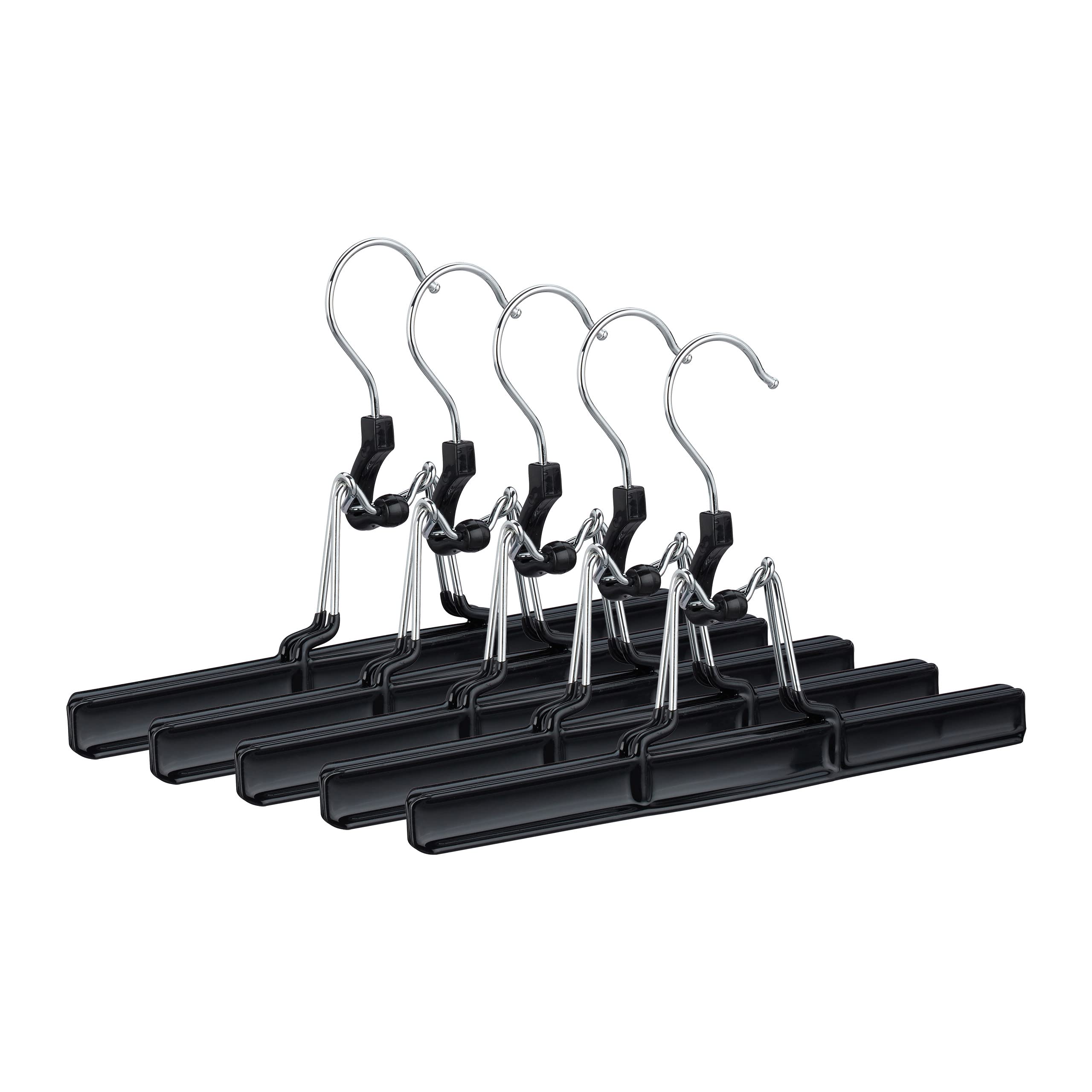 Relaxdays Metal Trouser Hangers Pack of 5, 360° Swivel Hooks, Firm Clamps, Skirt Holders, Rubberized, 26 cm, Black