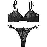 Aimedalis Sexy Womens Lingerie Set Floral Embroidered Underwire G-String Cute Mesh Sheer Bra And Panty Sets For Women