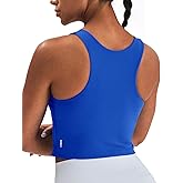 K-Swiss Longline Sports Bras for Women - Racerback Crop Tank Top Padded Scoop Neck Slim Fit Yoga Gym Workout Tops