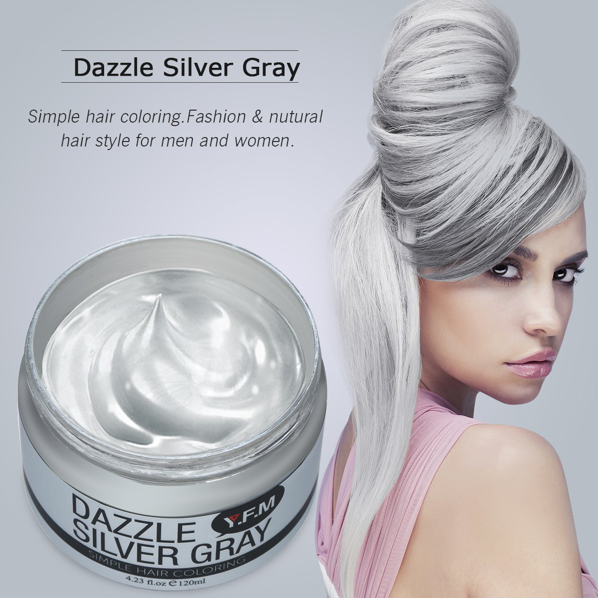 Temporary Silver Grey Hair Color Wax, Y.F.M Men Temporary Disposable Hair Mud Cream, Fresh and Natural Hairstyle Wax, Hairstyle Pomades for Party, Cosplay, Nightclub, Masquerade, Halloween 4.23.oz