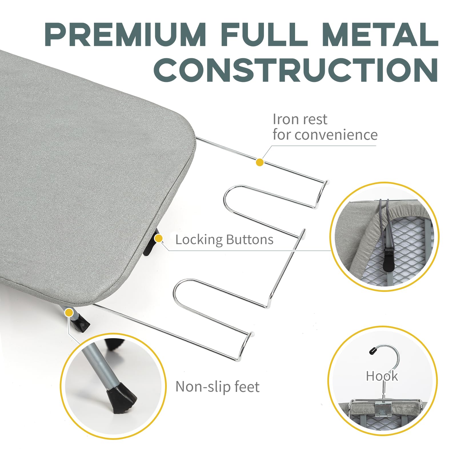 Metal Foldable Tabletop Ironing Board with Iron Rest, Portable Ironing Board Small with Heat Resistant Cotton Cover, RAINHOL Mini Iron Board for Small Space and Travel, 31