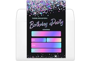 YUEXLL Black and Glitter Birthday Party Invitations Cards with Envelopes, Modern Party Invitations, Birthday Celebration Supplies, Double-sided Fill-in bday Invites for Boys Girls - C11