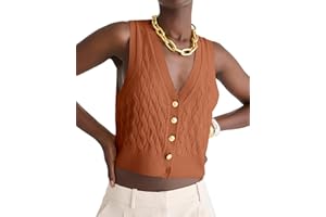 Locachy Women's V Neck Sleeveless Cable Knit Sweater Vest Soft 2024 Summer Button Front Cardigan Tank Tops