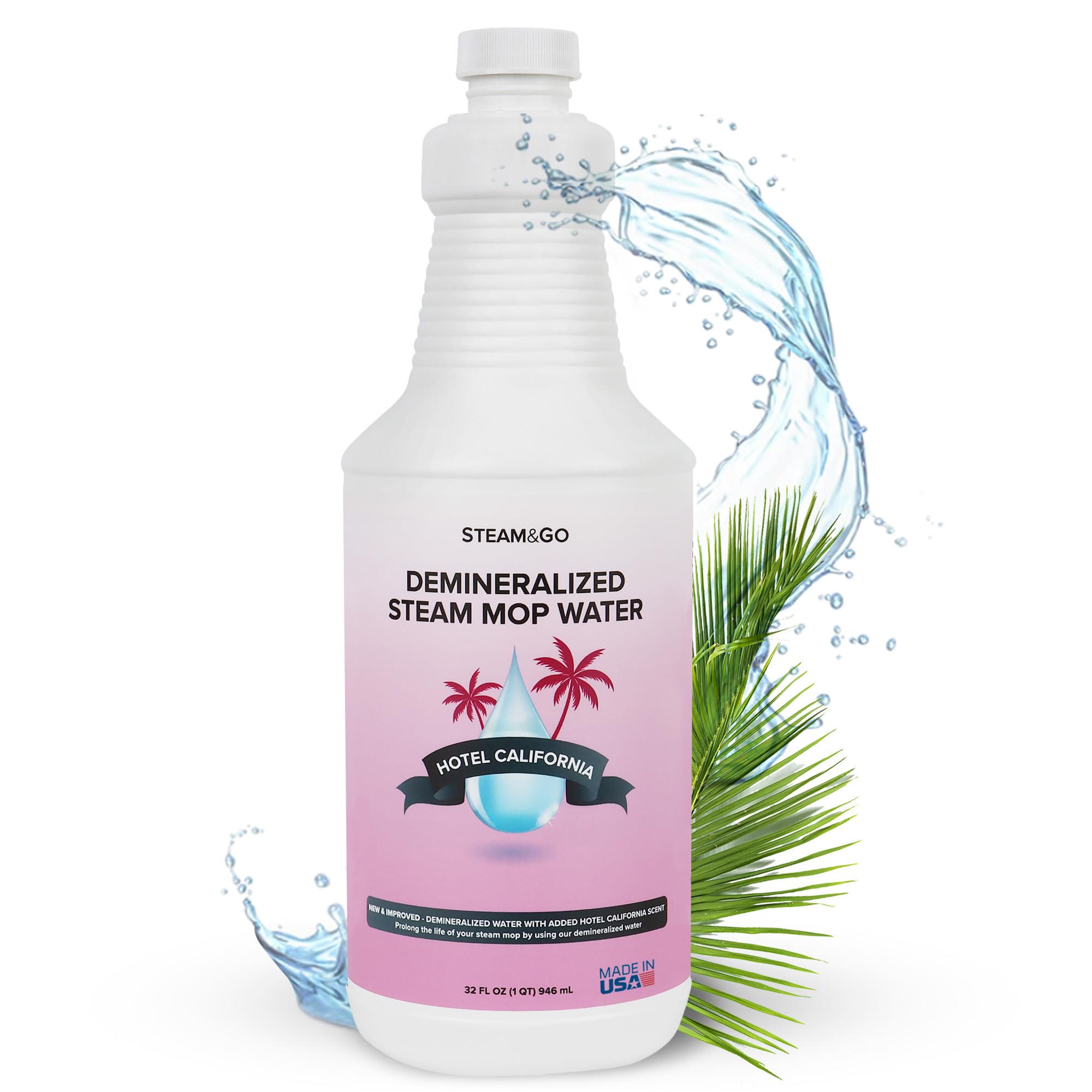Steam & Go Deminerilized Water - Multi-Surface Cleaner for Steam Cleaners, Hardwood Floors, Kitchens, & Bathrooms - Germ-Killing Formula - Hotel California Scent - 32 Ounces (Pack of 1)