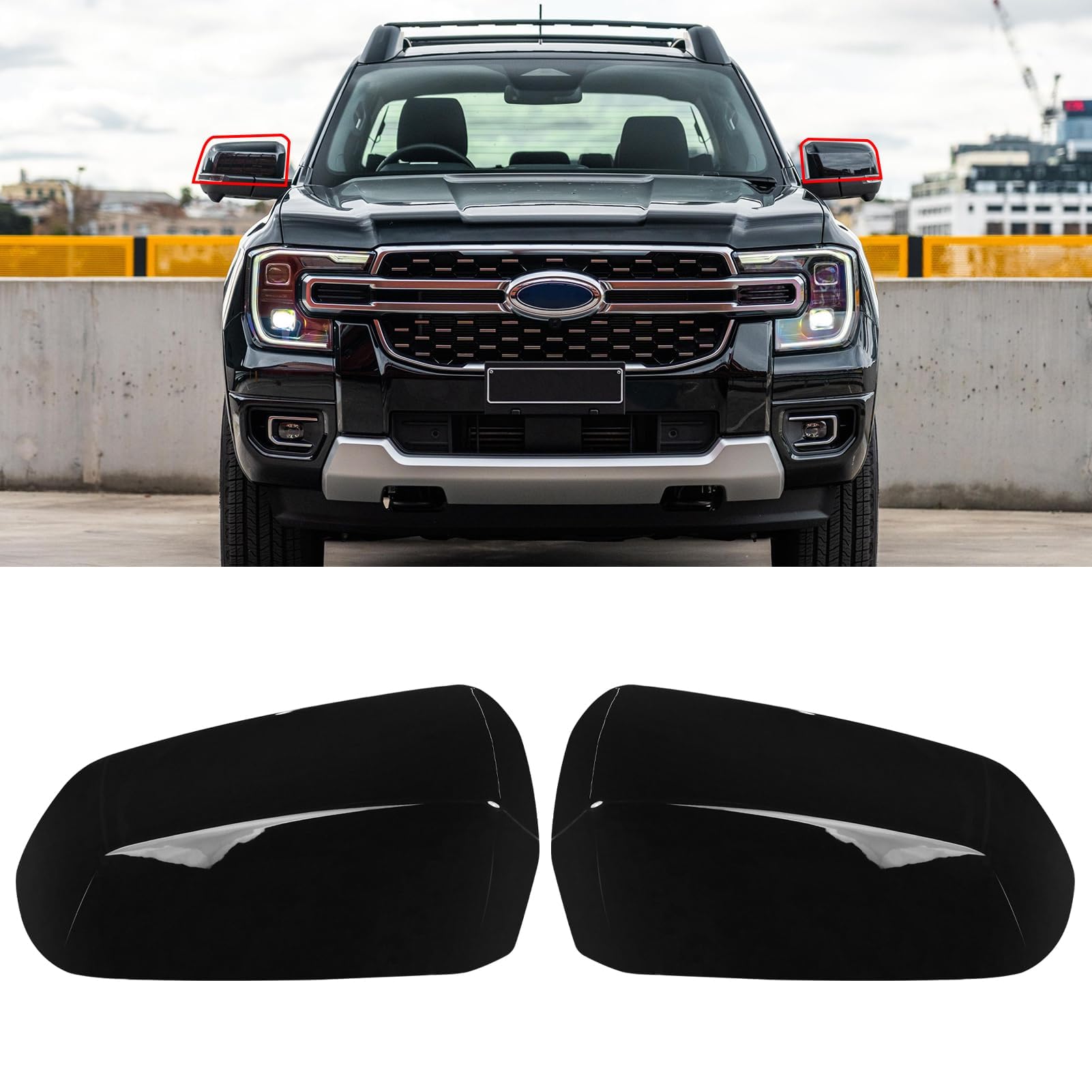 Photo 1 of Moonlinks Compatible with Ford Ranger Mirror Covers 2023 2024 2025, Left Driver & Right Passenger Side Door Rearview Mirror Caps Overlay, Glossy Black for ranger XLT/XL/Lariat/Raptor/Wildtrak