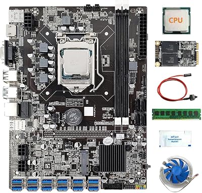 Tsadeer B75 Motherboard 12 USB3.0 BTC Mining LGA1155 DDR3 4G RAM SSD CPU Fan