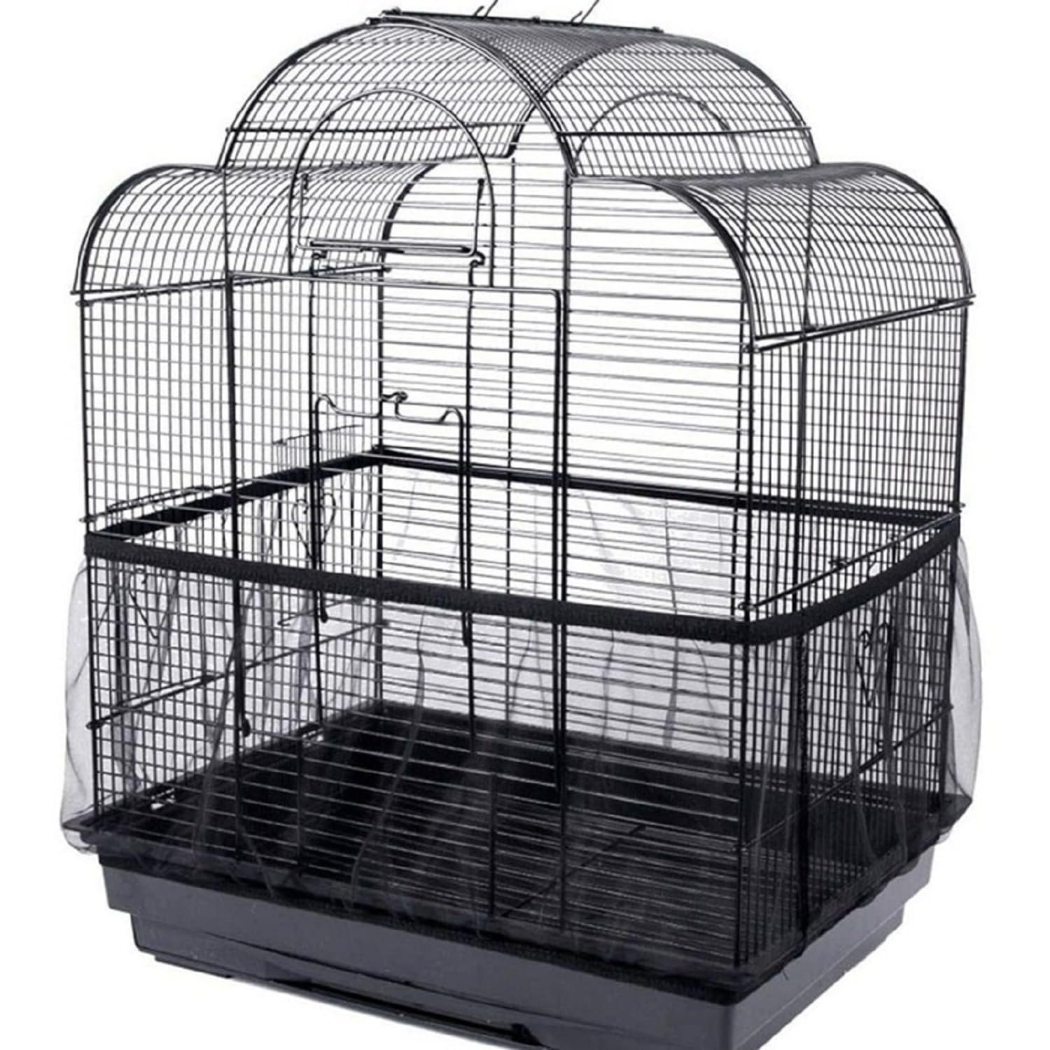 AOVNA Bird Cage Net Cover Seed Catcher Skirt Stretchy Dustproof Ventilate Cover (Black)
