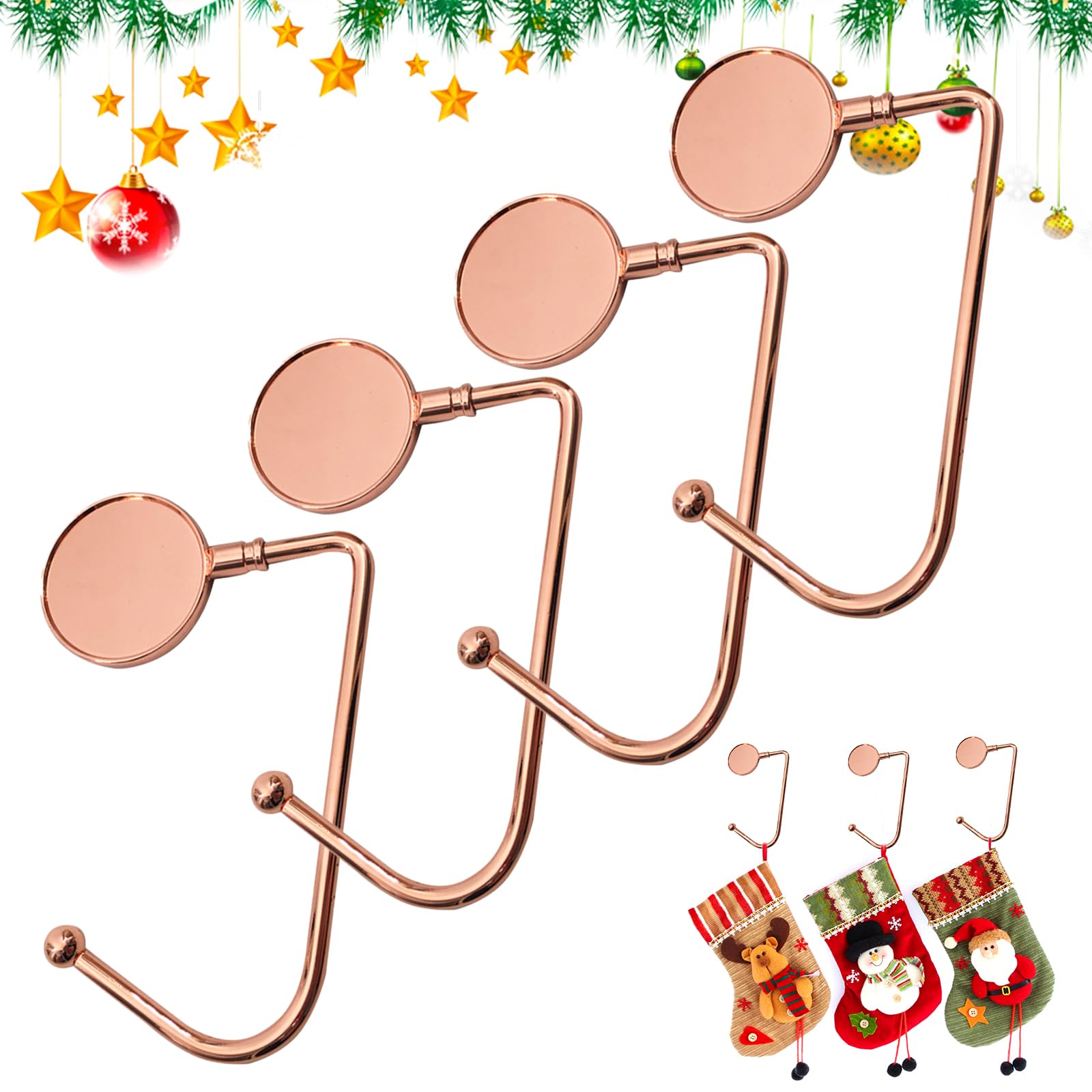Celebration Directre 4PCS Christmas Stocking Holders Metal Hook Hanger Stocking Clips Hanging Grip Stocking Hangers for Home Fireplace Christmas Party Decoration