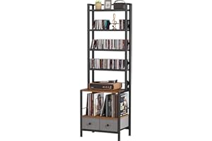 EPOUSETER DVD Storage Vinyl Record Storage Rack, 6-Tier CD Rack Tower with Drawers for CDs, DVDs, Albums, Books & Games, Vinyl Record Holder & DVD Shelf Organizer for Living Room & Home Office, 20.8x11.8x63Inch
