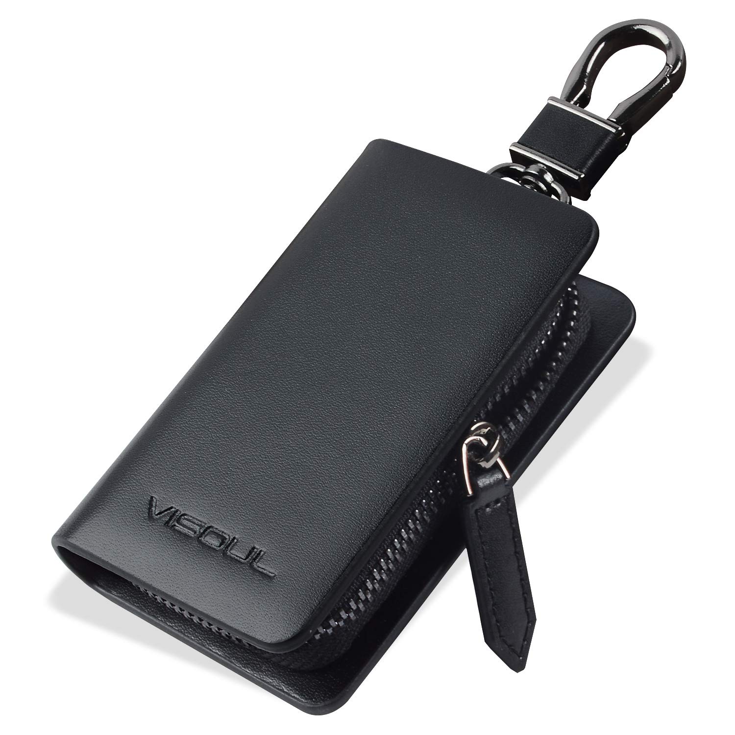 VISOUL Genuine Italy Leather City Car Keychain Fob Key Holder Bag Wallet Cover pouch Key Hook Zipper Case Men & Women,3.5inchX2inchX0.8inch