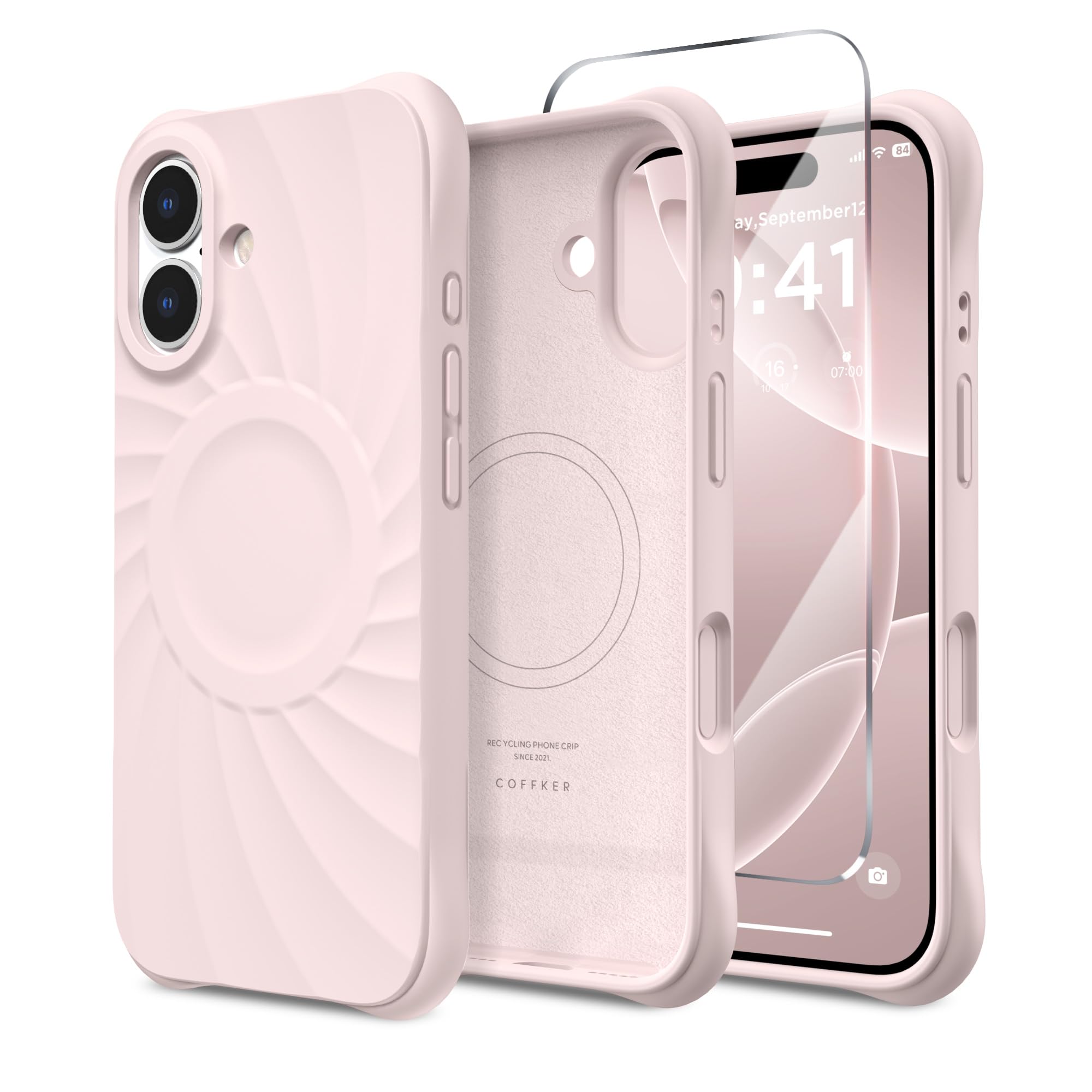 COFFKER Magnetic for iPhone 17 Case 6.3", Compatible with MagSafe, Screen Protector +[Integrated Silicone Camera Control Button], Shockproof Protective Case for iPhone 17 for Women, Lovely Pink