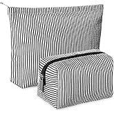 Huhumy 2 Pcs Makeup Bag Set Cute Cosmetic Pouch for Women Seersucker Travel Toiletry Bag Preppy Small Makeup Purse Pouch Aesthetic Skincare Brushes Storage Organizer for Valentine Women(Black)