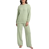 BOSECETA 2 Piece Fleece Pajamas for Women Set Loungewear Outfits Knit Sweater Womens Long Sleeve Fuzzy Pajama Sets