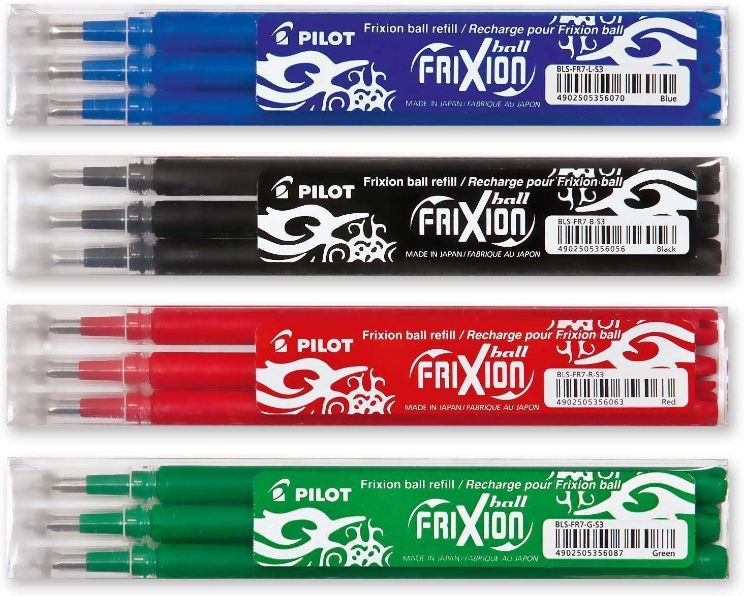 Pilot Frixion Ball Erasable Pens Refill, Savings Pack of 24 (Blue, Green, Black, Red)