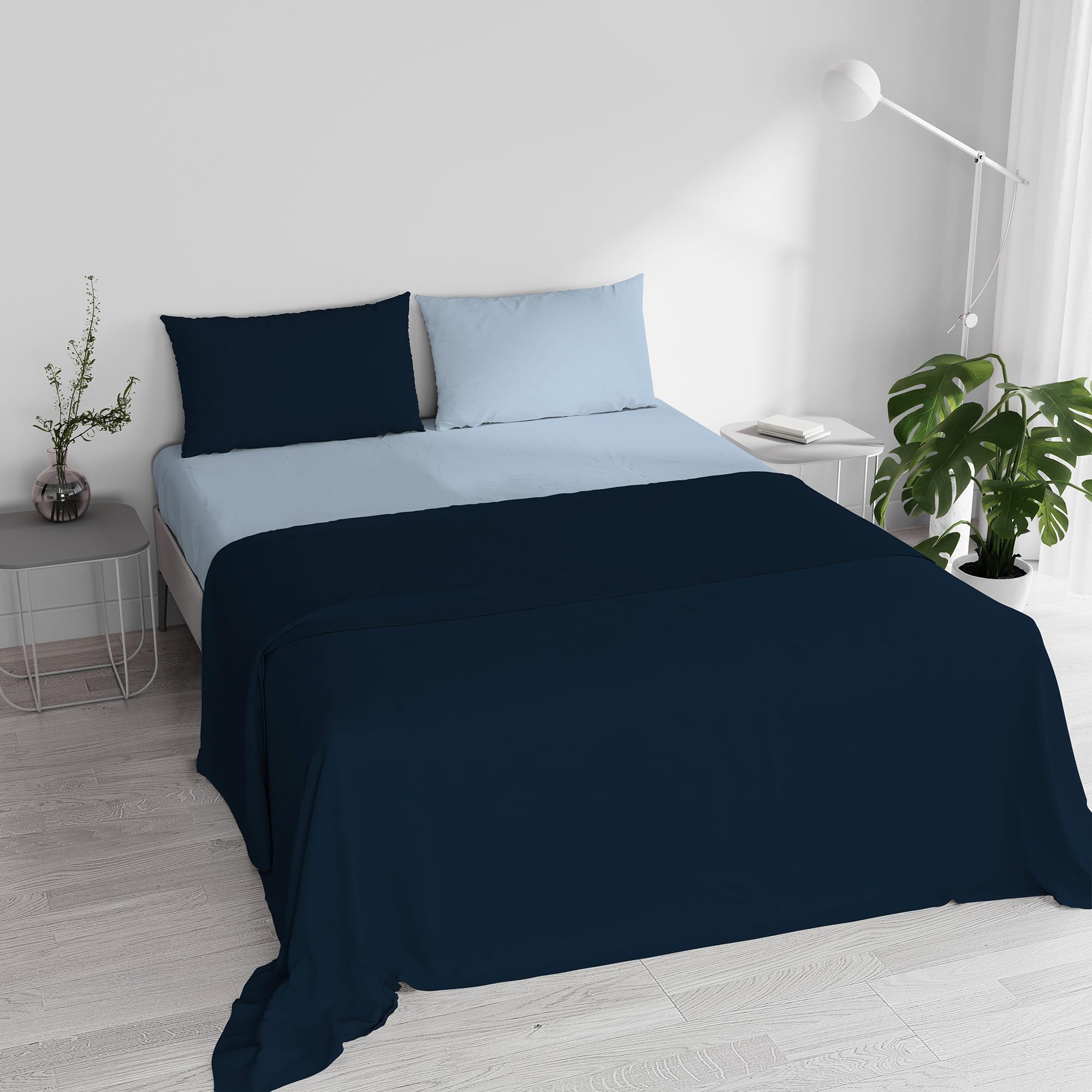 Italian Bed Linen “ Natural Color” Bed Linen Set, Dark Blue/Light Blue, Double — image 1