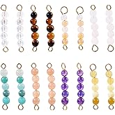 Beadthoven Natural Gemstone Connector Charms Round Beaded Link Charms Double Hole Gemstone Crystal Pendants for DIY Bracelet Necklace Earring Jewelry Making Supplies
