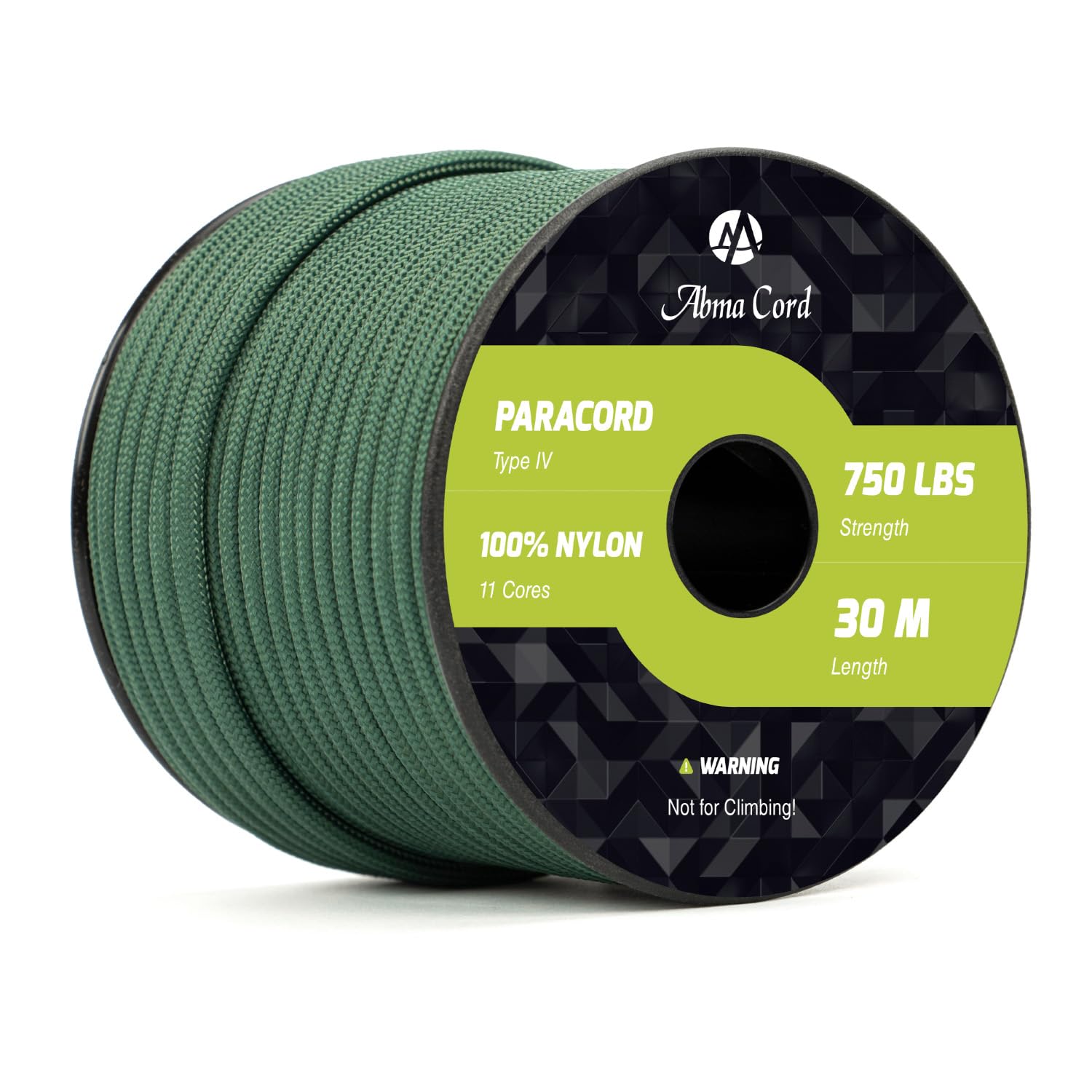Abma Cord 4mm Paracord 750lb 30M 100% Nylon Rope 11 Strands Type IV Military Grade Parachute Cord for DIY, Camping, Survival, Outdoor - Max. 340kg - Dark Green