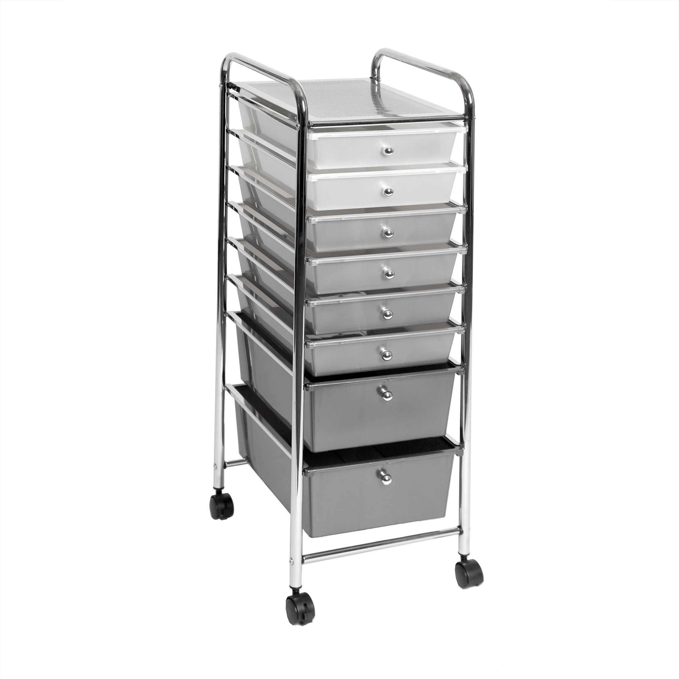 8Drawer Storage Bin Organizer Cart, White/Gray/Black Gradient by
