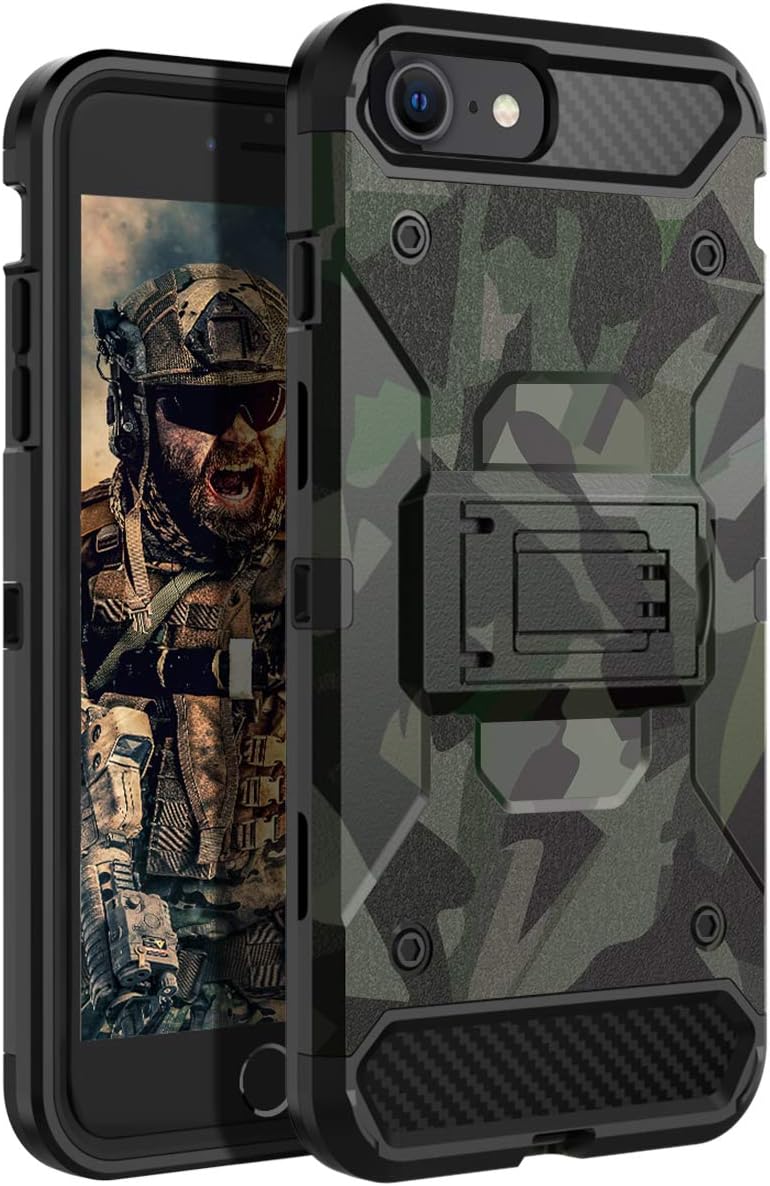 HUATRK iPhone SE 2020 Case iPhone 7 Case iPhone 8 Case Man Boys Military Kickstand Heavy Duty Shockproof Protective Camo Case Camouflage