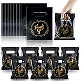 BadenBach 200 Pack Small Thank You Bags, 8" x 6", Black Plastic Shopping Bag Bulk Cute Retail Thank You Gift Bags Goodie Bag for Small Business Boutique Wedding Birthday Baby Shower Festival