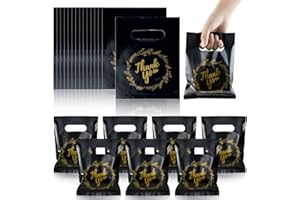 BadenBach 200 Pack Small Thank You Bags, 8" x 6", Black Plastic Shopping Bag Bulk Cute Retail Thank You Gift Bags Goodie Bag for Small Business Boutique Wedding Birthday Baby Shower Festival