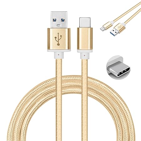 Galaxy SuperStore GoPro Hero 5 Session Starkes Nylon Geflochten USB C Kabel auf USB 2.0 [1M] USB Type C Ladekabel – Gold [Met
