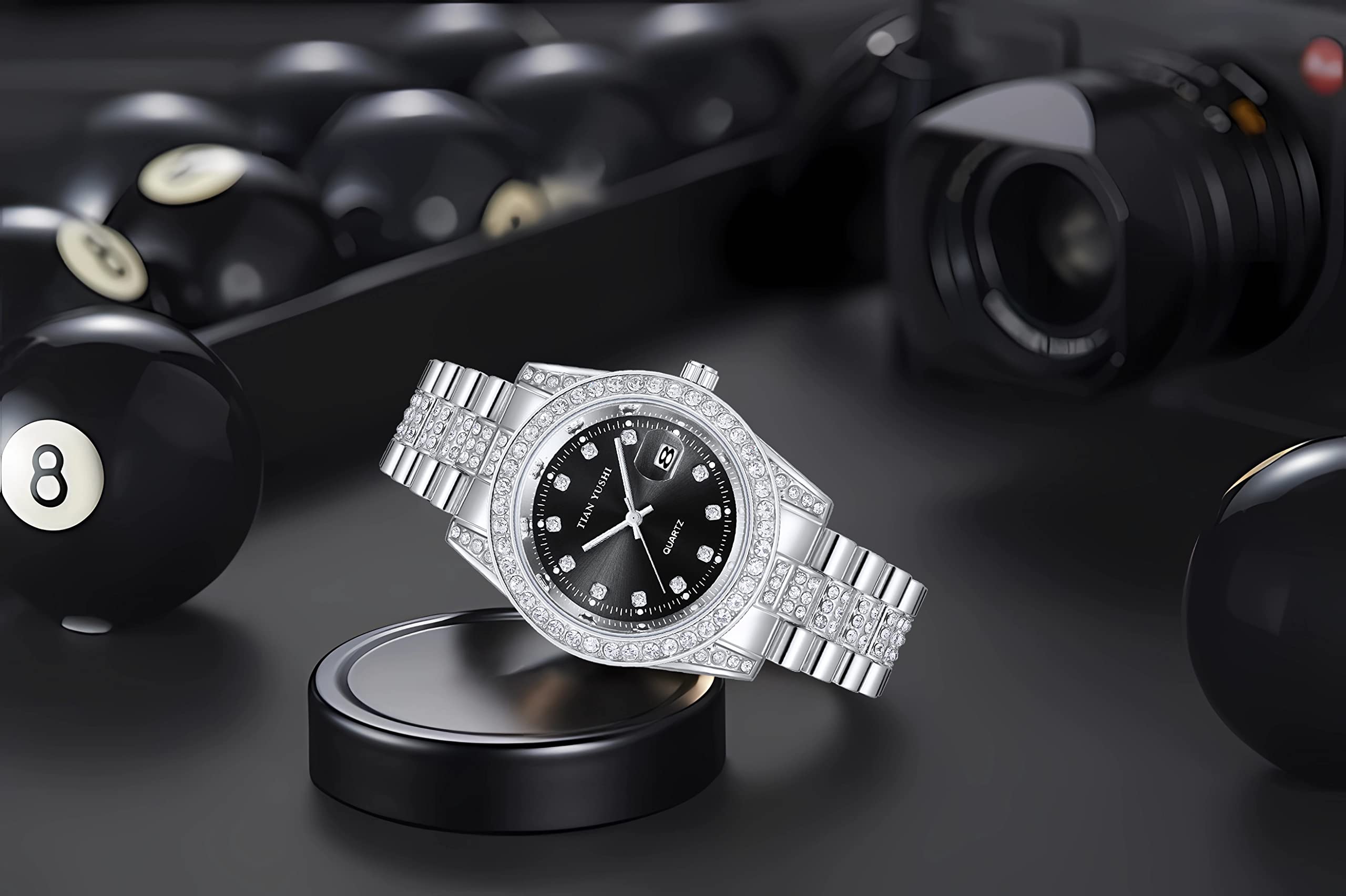 DROCUAMGOYA Men Women Diamond Watch Stainless Steel Quartz Analog Casual Dress Wristwatch Crystal Bezel Dial Couple Watch