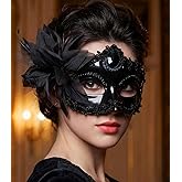 Maeaccx Black Masquerade Mask, Venetian Antifaz for Parties, Flower Lace Elegant Party Costume Accessories