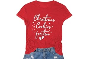 FASHGL Christmas Pregnancy Shirt Women Funny Maternity Christmas T-Shirt Cute Xmas Pregnancy Announcement Tee Tops