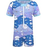 Landofgenie Men's Short Sleeve Romper Crotch Snap Bodysuit Onesie | All-Over Print Design, Front Zipper Closure, Metal Snaps for Easy On/Off, Loungewear Home Sleepwear