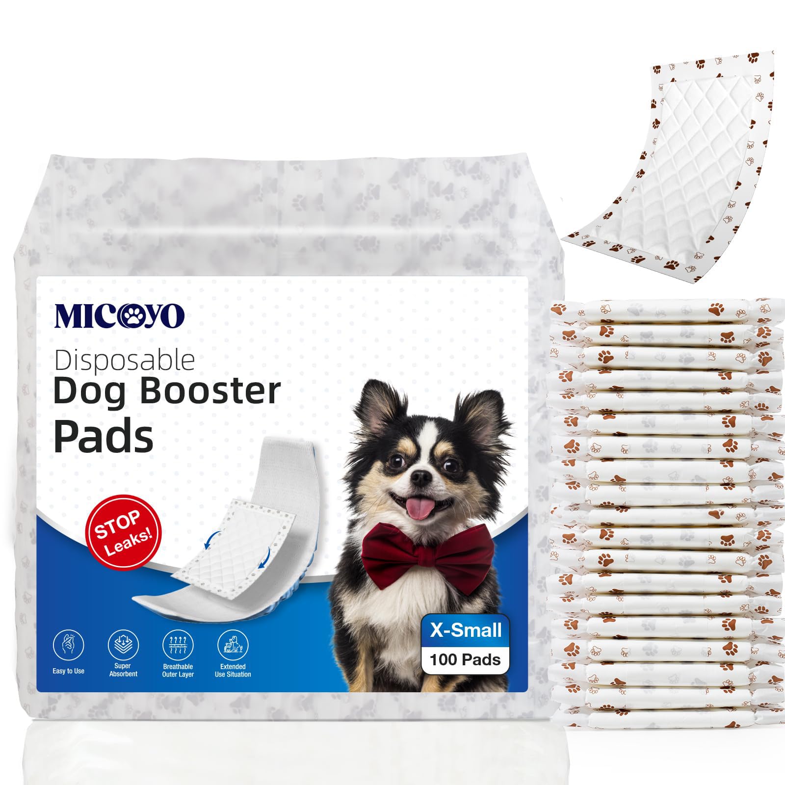 MICOOYO Disposable Dog Diaper Liners, Dog Booster Pads for Male Female Dogs, Period Doggy Inserts Pads for Nappies Diapers Pants(XS-100)
